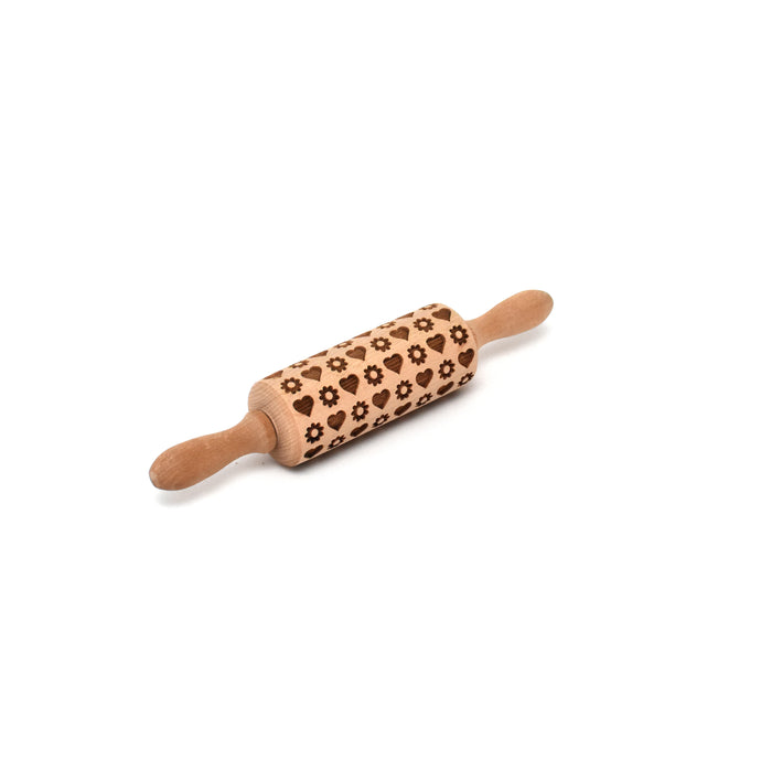 Rolling pin - Flowers and hearts (Small) - Woodnectar.com (woodnectar, wood, wooden box, cookie stamp, engraving)
